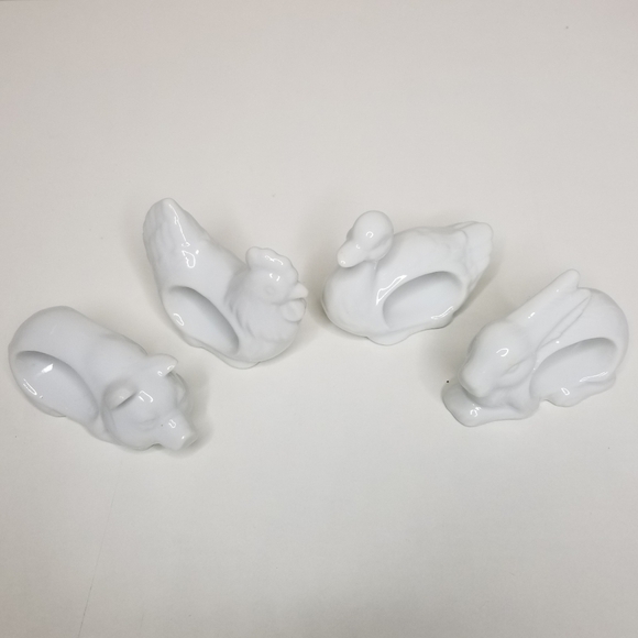 VINTAGE 1984 White Porcelain Animals Country Farmhouse Set 4 Napkin Ring Holders - Picture 3 of 9
